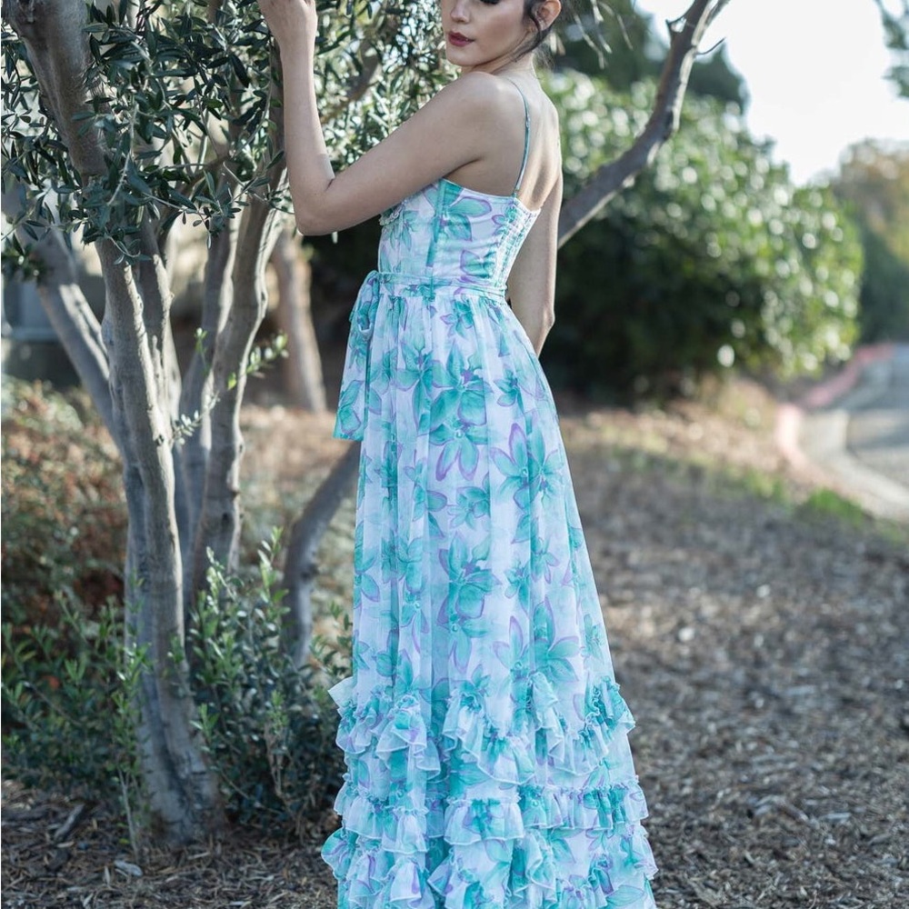 NWT Rosevelvet Floral Maxi Dress with Ruffle Hem - Picture 9 of 9